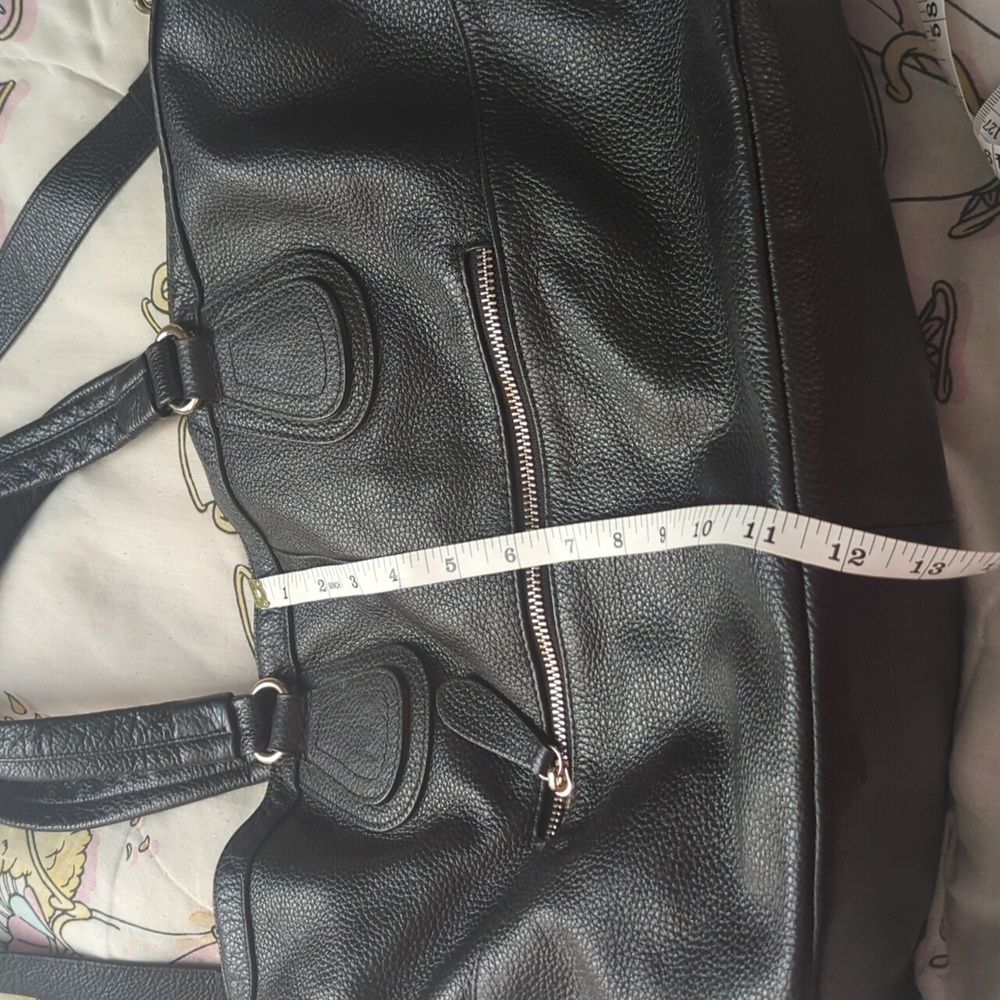 Genuine Black Leather Tote Bag Crossbody Strap - Picture 5 of 16